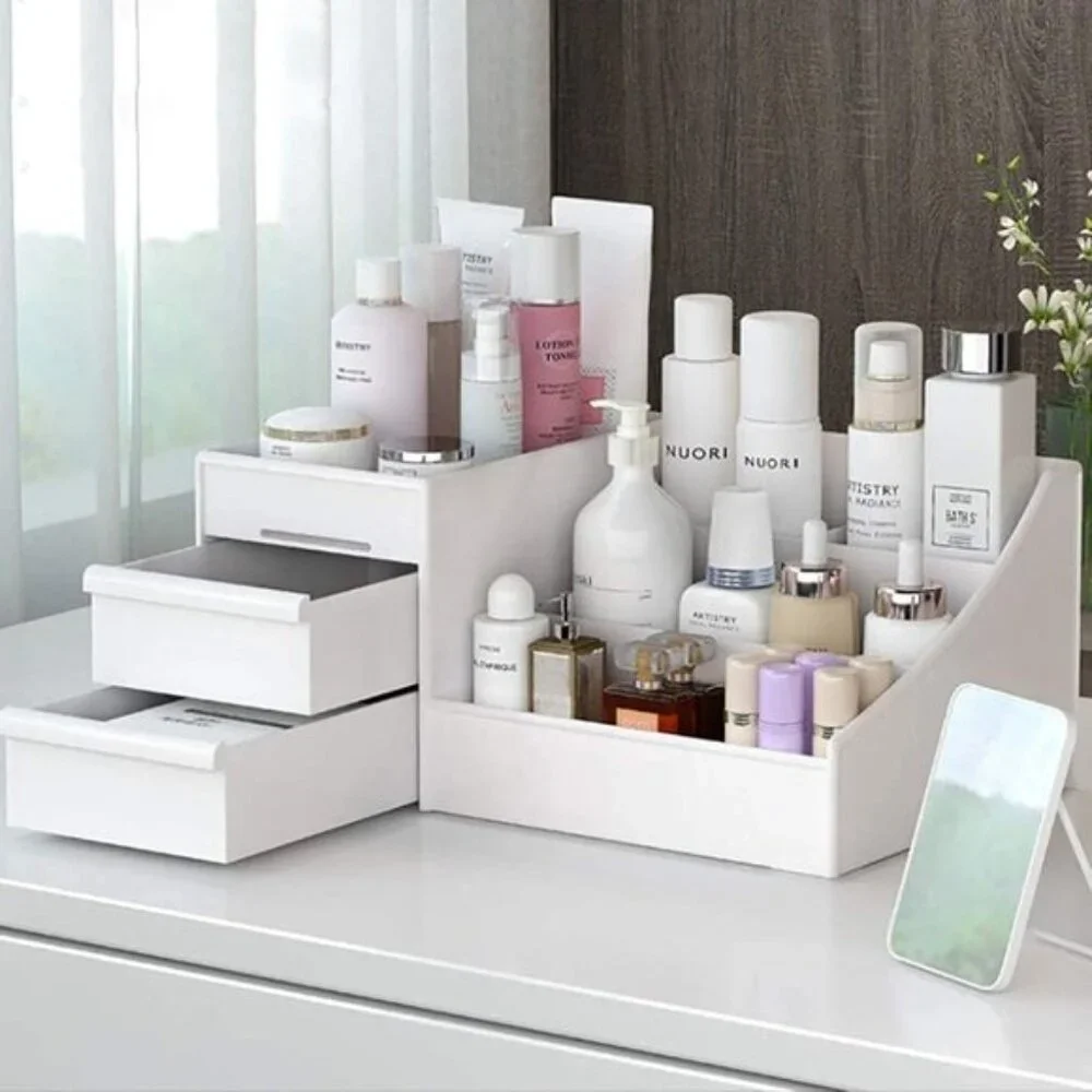 New Large White Makeup Storage Box, Cosmetic & Jewelry Organizer for Vanity